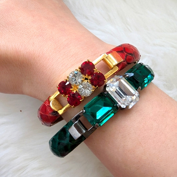 *Vintage๐Genuine Italian ๐ฎ๐น Leather and Rhinestone bracelets (from Florence) - Picture 2 of 6